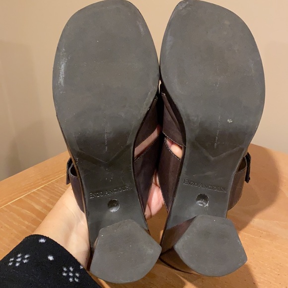 Enzo Angiolini Brown leather slide on heels with buckle accent - Picture 4 of 4